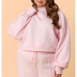 Blogilates marshmallow Cropped Sweatshirt Small Pink Mock Neck Thumbhole